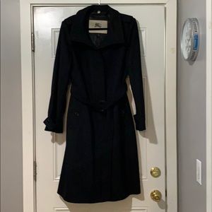 Burberry Wool/Cashmere Black Trench Coat Size 14
